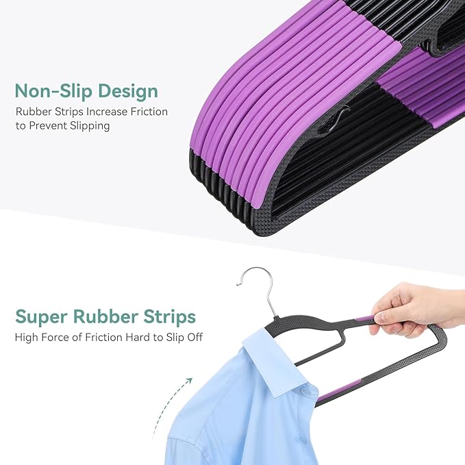 Pack of 50 Coat Hangers, Space-Saving Plastic Clothes Hangers, 0.2 Inches Slim - Image 3
