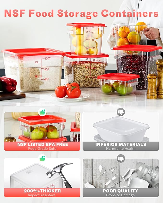 6QT Clear Food Storage Containers: 8 PCS NSF Food Storage Containers - Image 4
