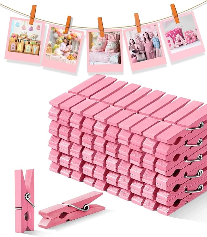 Pink Clothes Pins for Baby Shower, Mini Wooden Clothespins 1.4 Inch 50 PCS by SFSOONEAT