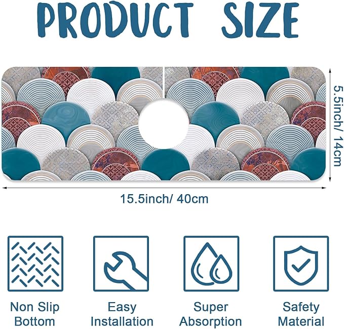 Wall Tiles Texture Sink Splash Guard Ceramic Decor Faucet Absorbing Mat Fast - Image 2