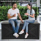 YITAHOME 150 Gallon Large Deck Box with X-Shaped Front, Resin Outdoor Storage Boxes, Waterproof Cushion Storage Bench for Patio, Pool Supplies, Garden Tools - Lockable, Black - Image 2