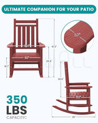 SERWALL Oversized Outdoor Rocking Chair Set of 2, HDPE Rocker for Adults, Patio Rocking Chairs for Porch, Crimson Red - Image 3