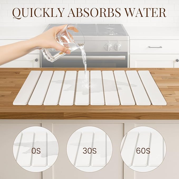 Large Stone Dish Drying Mats for Kitchen Counter 24"×16" Foldable Quick Dry - Image 2