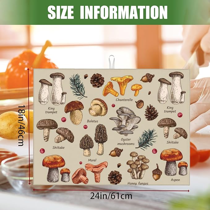 Mushroom Dish Drying Mats For Kitchen Counter XL Microfiber Kitchen Drying Mat - Image 2