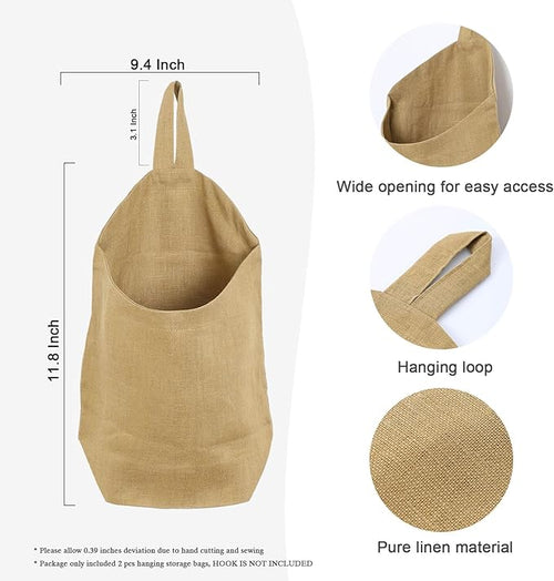100% Linen Hanging Storage Bags Baskets 2 Pcs, Small Wall Storage Bag - Image 2