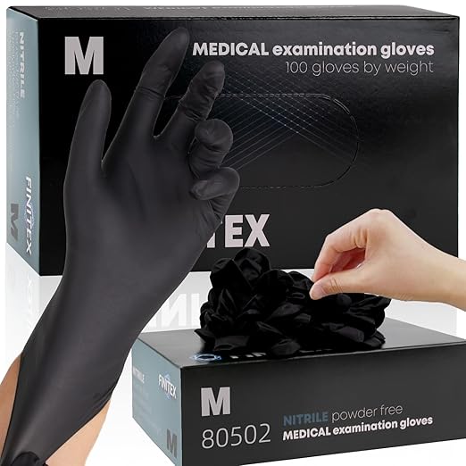 FINITEX - Black Nitrile Disposable Gloves, Powder-free, Medical Exam Latex-Free by FINITEX