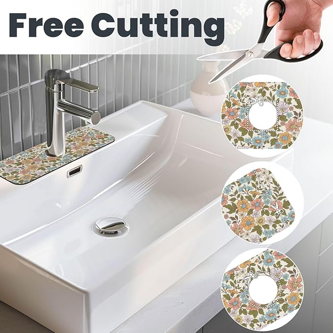 Faucet Draining Mat For Kitchen Sink, Colorful Flowers Floral Diatom Mud - Image 3