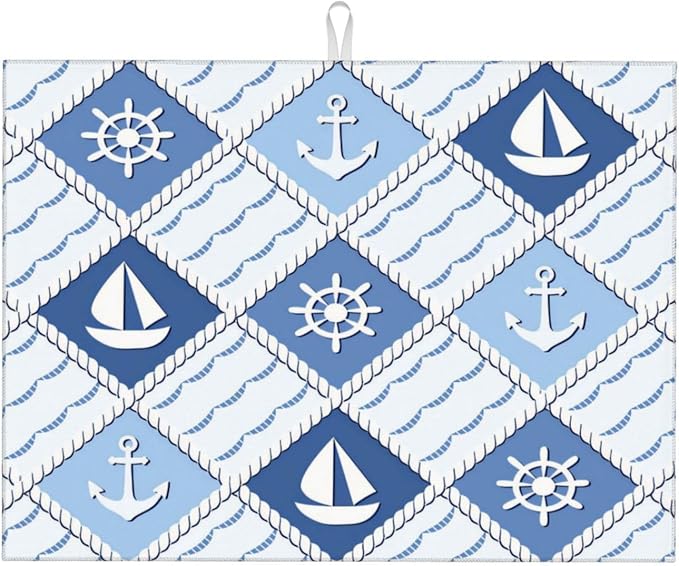 Vintage Nautical Sailboat Anchor Dish Drying Mat 18x24 by indokyeyqaz