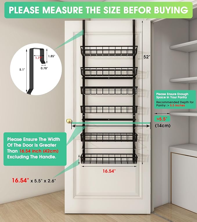 Over The Door Pantry Organizer, Pantry Storage and Organization, 6-Tier - Image 2