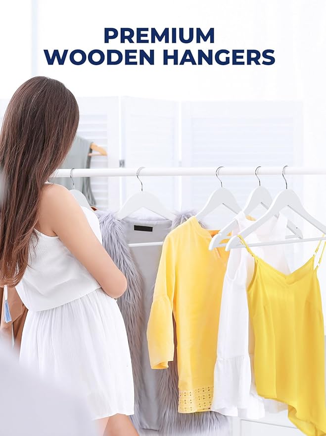 Smartor White Wooden Hangers 20 Pack, Solid Wood Coat Hanger - Image 7