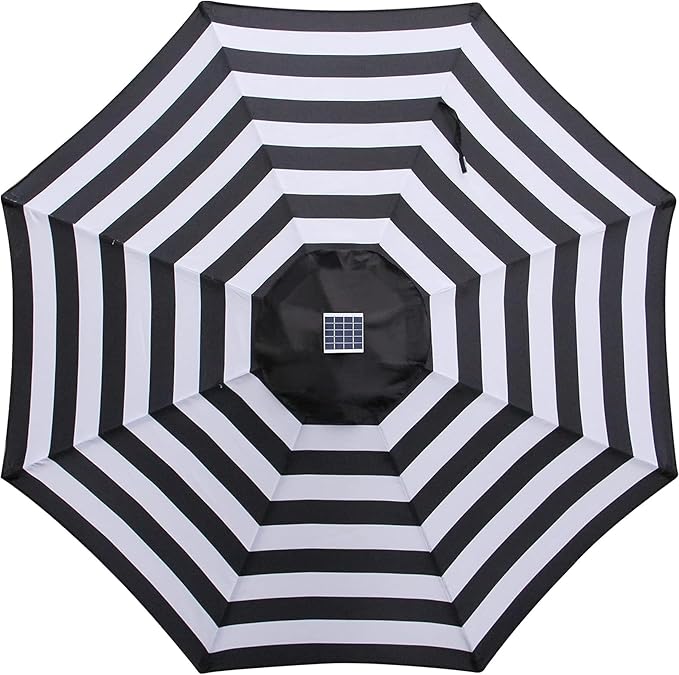 Blissun 9 ft Solar Umbrella 32 LED Lighted Patio Umbrella Table Market Umbrella with Tilt and Crank Outdoor Umbrella for Garden, Deck, Backyard, Pool and Beach (Black and White) - Image 4