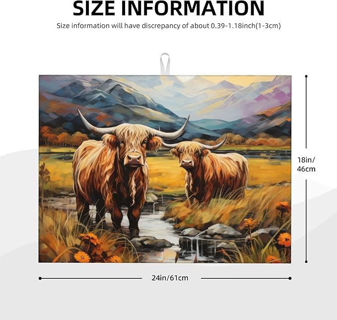 Highland Cow Dish Drying Mats for Kitchen Counter, Absorbent Reversible - Image 2