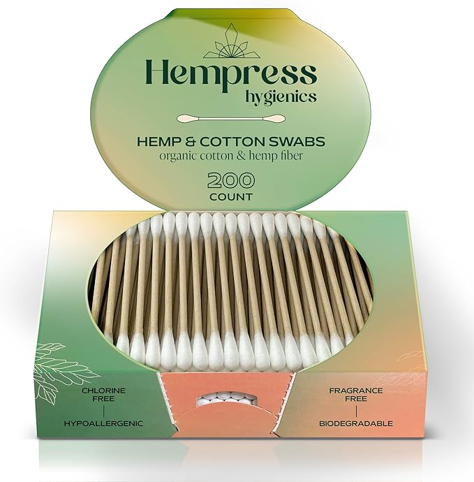 Organic Cotton Swabs for Ears, Soft Swab Sticks for Ear Cleaning, Makeup by HempressHygienics