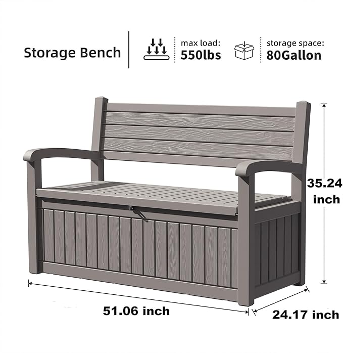 DRATO 75 Gallon Storage Bench Deck Box Outdoor Indoor,Lockable Durable All-Weather Seating with Hidden Storage,Deck Storage for Garden, Pool, Patio - Image 2