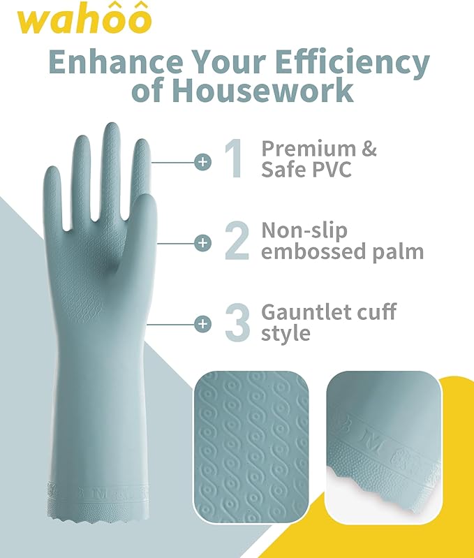 LANON wahoo Skin-Friendly Cleaning Gloves, Unlined Dishwashing Rubber Gloves - Image 2