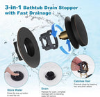Hibbent 3 in 1 Metal Bathtub Drain Stopper, Universal Pop Up Tub Stopper - Image 2