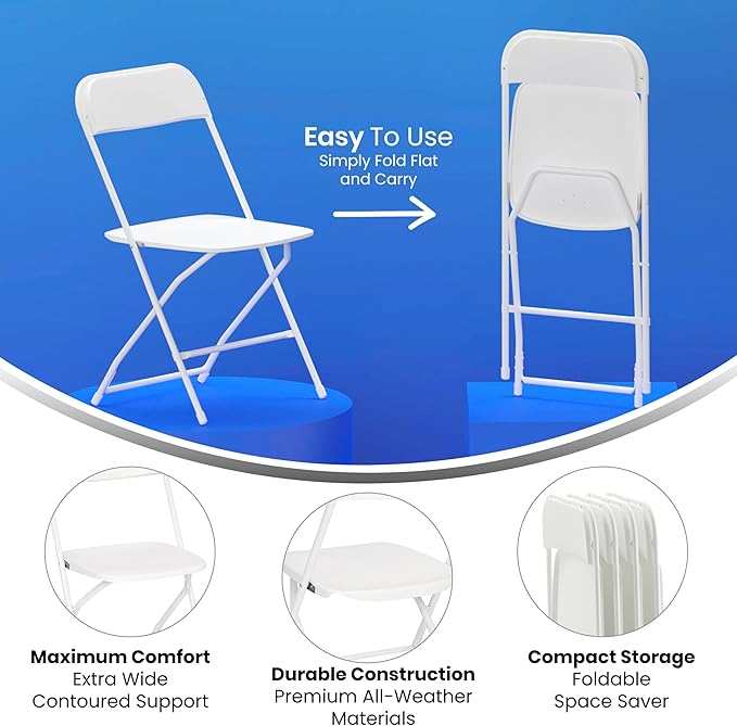 Flash Furniture Hercules Series Big & Tall Stackable Plastic Folding Chairs, Extra Wide Commercial Event Seats, Set of 4, White - Image 8