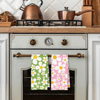70s Retro White Daisy Floral Kitchen Towels Set of 2, Floral Aesthetic - Image 3