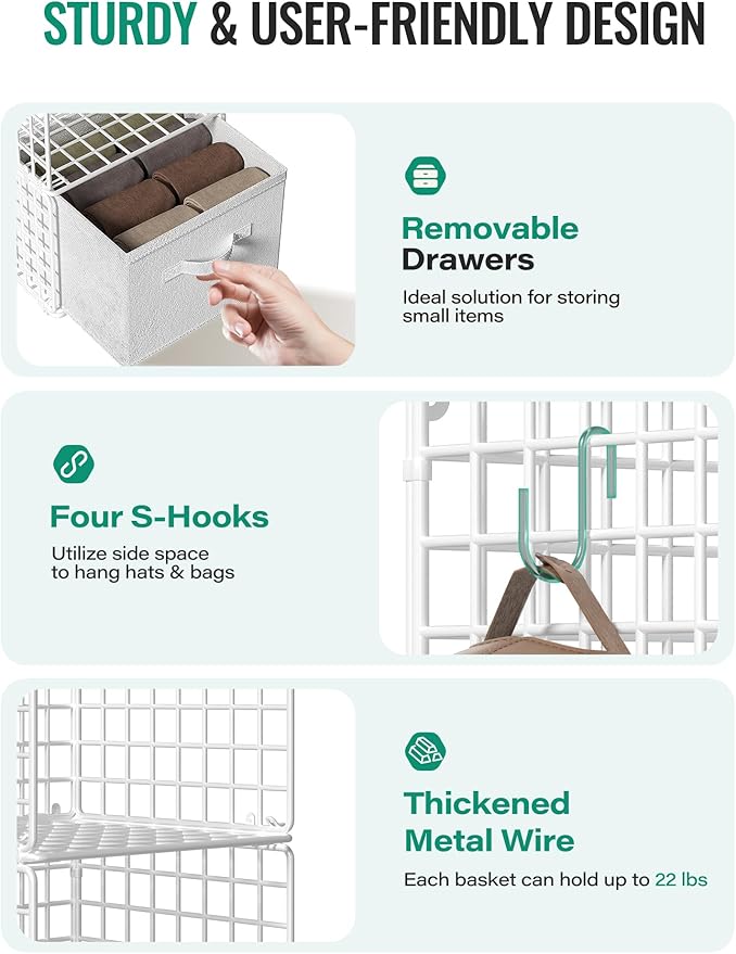 Hanging Closet Organizer with Drawers, 4 Tier Metal Closet Organizers and - Image 3