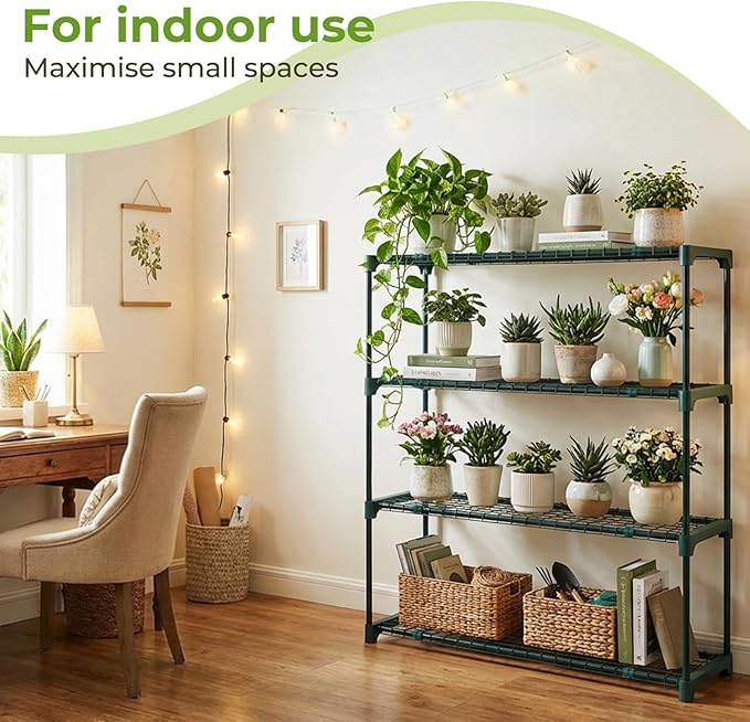 Ohuhu Plant Greenhouse Shelves 4 Tier 2 Pack Extra-Wide Stable Green House Shelving for Outdoor, 35x12x42 Inch Portable Rustproof Metal Shelf Plant Stand Rack Greenhouse Accessories - Image 7