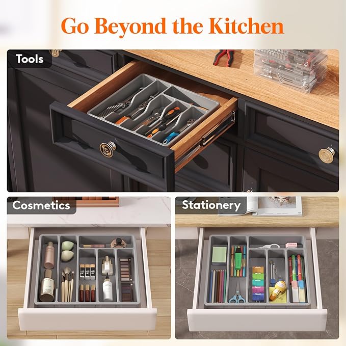 Lifewit Silverware Drawer Organizer Tray, Plastic Cutlery Storage - Image 7