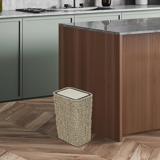 Boho Trash Can with Lid, 3 Gallon Small Rattan Trash Can with Press Top Lid - Image 9