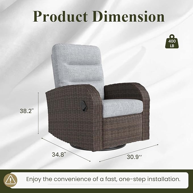 LayinSun Oversized Wicker Outdoor Swivel Glider Recliner with Adjustable Backrest & Footrest, Patio Reclining Lounge Chair - Image 2