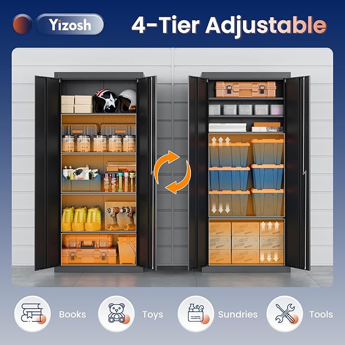 Yizosh Metal Garage Storage Cabinet with 2 Doors and 4 Adjustable Shelves - 71" Steel Lockable File Cabinet,Locking Tool Cabinets for Office,Home,Garage,School,Gym - Image 5