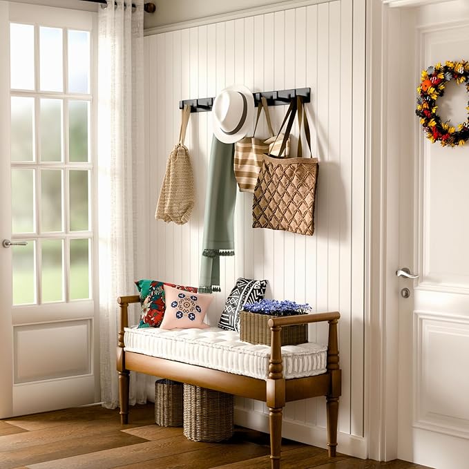 Black Wall Mounted Coat Rack- 2 Modular Rails, 8 Right-Angle Hooks, Modern - Image 2