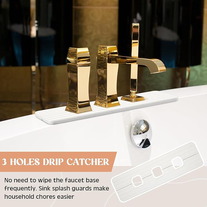 3 Square Hole White Faucet Mat for Kitchen Sink Bathroom 16.14" x 4.49" Kitchen - Image 6