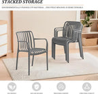 Patio Dining Chairs Set of 4, All-Weather Outdoor and Indoor Stackable Chairs with Curved Back, Waterproof for Patio, Deck, Porch, Backyard, Restaurant & Cafe Use, Grey - Image 3