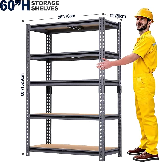 Garage Shelving, 2400 LBS Metal Storage Shelves, 12" x 28'' x 60'' Heavy Duty Shelf, Adjustable Shelving Rack, Standing Shelf Units, Shelves for Garage Storage - Image 3
