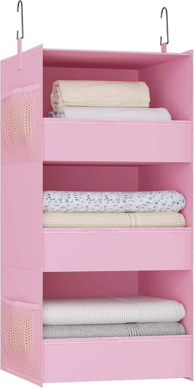 3-Shelf Hanging Closet Organizer and Storage, Foldable Hanging Closet Shelves by Bosuelife