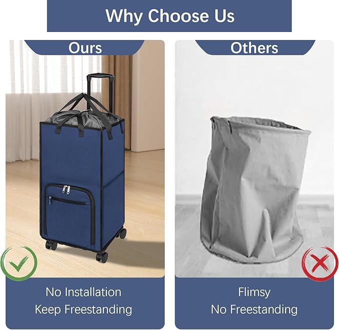 Bukere Extra Large Rolling Laundry Basket - Image 6