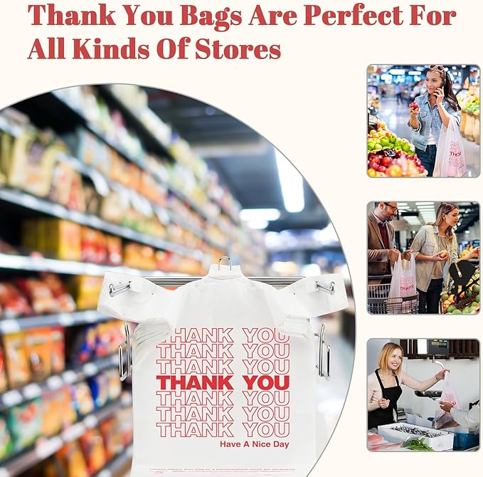Delxo Grocery Bags Thank You Plastic T-Shirt Bag, To Go, Convenience Stores - Image 5