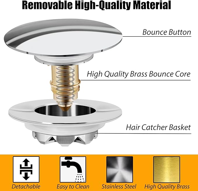 Bathtub Drain Stopper, Pop Up Tub Stopper and Cover, Bottom - Image 3