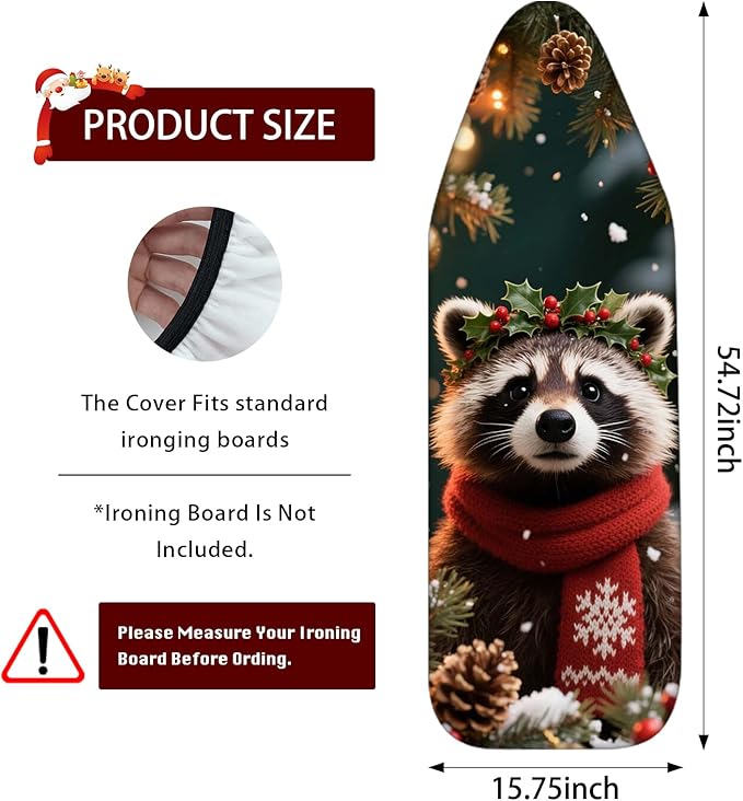 Nuxovilar Ironing Board Covers Winter Raccoon Pattern Polyester 15x54 Inches - Image 3
