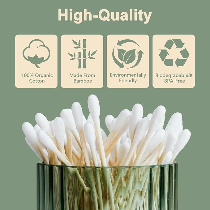 500 Count-Bamboo Double-Tipped Cotton Swabs, Organic & Biodegradable Ear Buds - Image 2