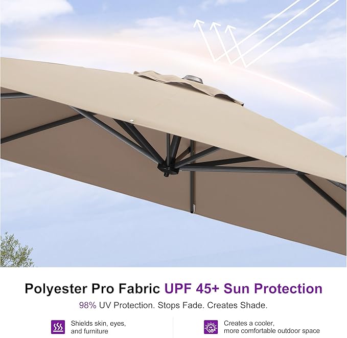 PURPLE LEAF 8 Feet Outdoor Square Cantilever Umbrella Patio Umbrella with Base Aluminum Offset Umbrella with 360-degree Rotation for Garden Deck Pool Patio Taupe - Image 5