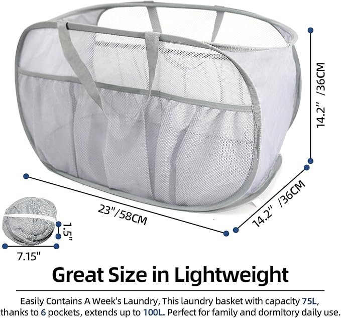 2 Pack Collapsible Laundry Baskets, Upgrade Pop Up Laundry Hamper - Image 3