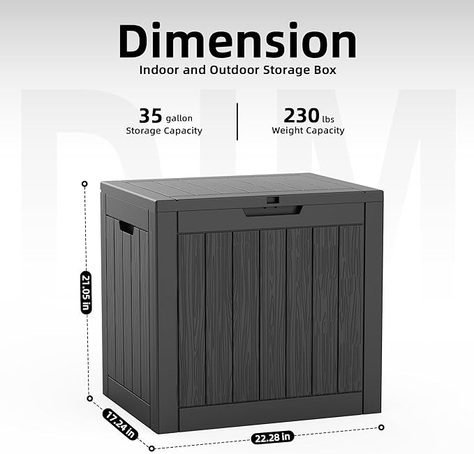 35 Gallon Outdoor Deck Box, Lockable Waterproof Outdoor Storage Boxes For Garden Tools,Indoor Cushions,Accessories Outside Storage Resin Weatherproof Container(Black) - Image 2