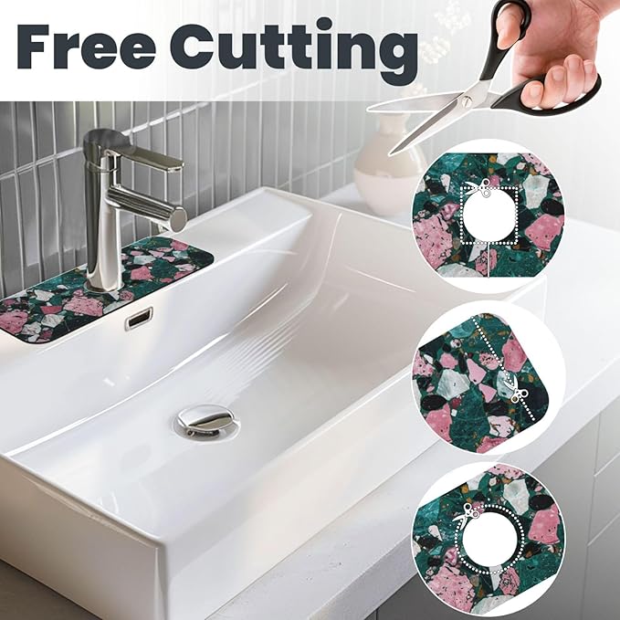 Faucet Draining Mat For Kitchen Sink, Terrazzo Dark Green Diatom Mud Absorbent - Image 2