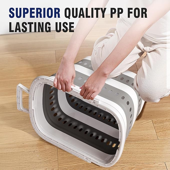 TECHMILLY Collapsible Plastic Laundry Basket Hamper - Image 5
