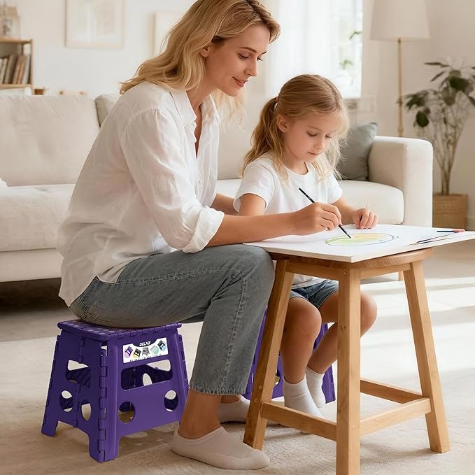 Delxo Folding Step Stool, 13 inch Non-Slip Foldable Stools Up to 300 LBS, Step Stool with Handle, Lightweight for Kitchen, Bathroom, Bedroom, Garden, Purple, 1PC - Image 5