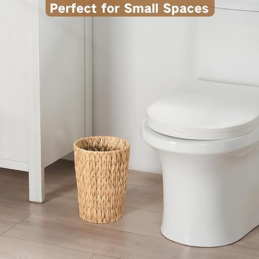 2 Pack Wicker Trash Can, Small Bathroom Trash Can, 2 Gallon Woven Natural Water - Image 2