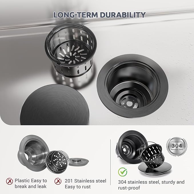 BOTEMY Stainless Steel Black Sink Drain Strainer 3-1/2'' Kitchen Sink Drain - Image 2