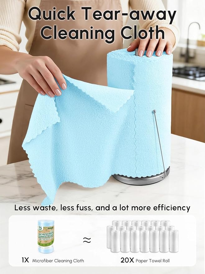 Microfiber Cleaning Cloths Roll, 75 Pack Tear Away Microfiber Towels Roll - Image 2