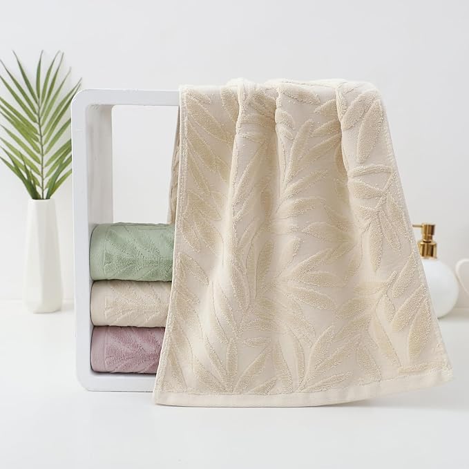 Pidada Hand Towels Set of 4 Leaf Pattern 100% Cotton Absorbent Soft Decorative - Image 4