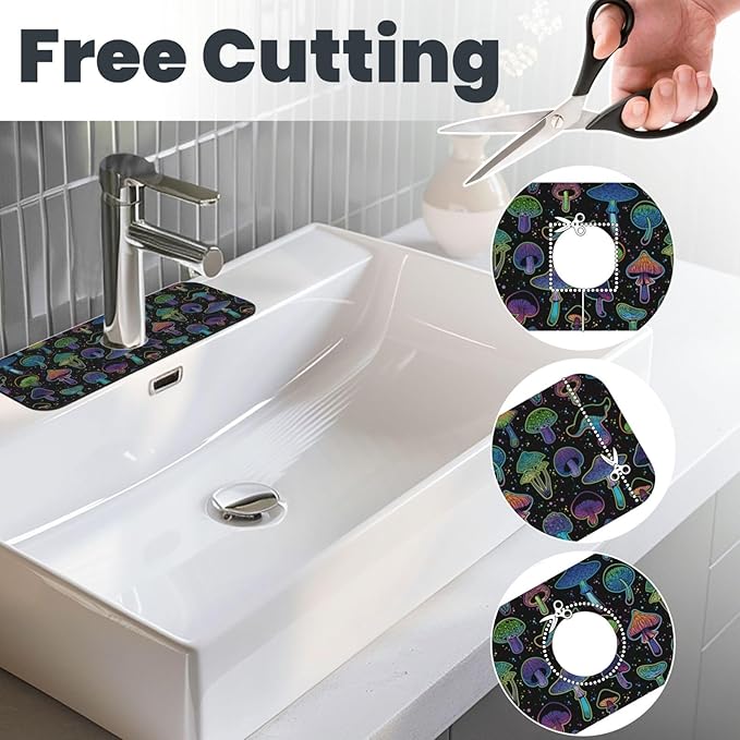 Cool Mushroom Mushrooms Kitchen Sink Splash Guard Faucet Mat Super Absorbent - Image 3