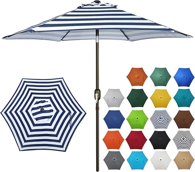 Blissun 7.5 ft Patio Umbrella, Yard Umbrella, Outdoor Market Umbrella with Push Button Tilt Crank (Blue&White) by Blissun